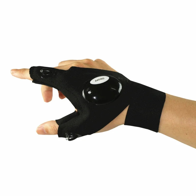 Guantes de medio dedo con linterna LED impermeable – Herramienta de iluminación para exteriores: senderismo, camping, rescate y supervivencia.