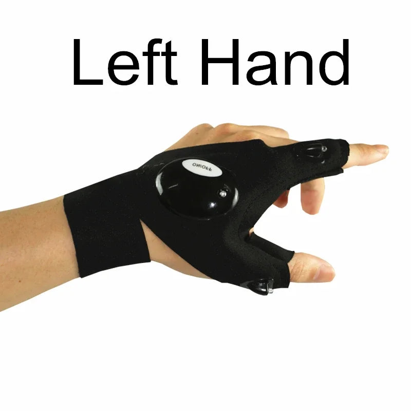Guantes de medio dedo con linterna LED impermeable – Herramienta de iluminación para exteriores: senderismo, camping, rescate y supervivencia.