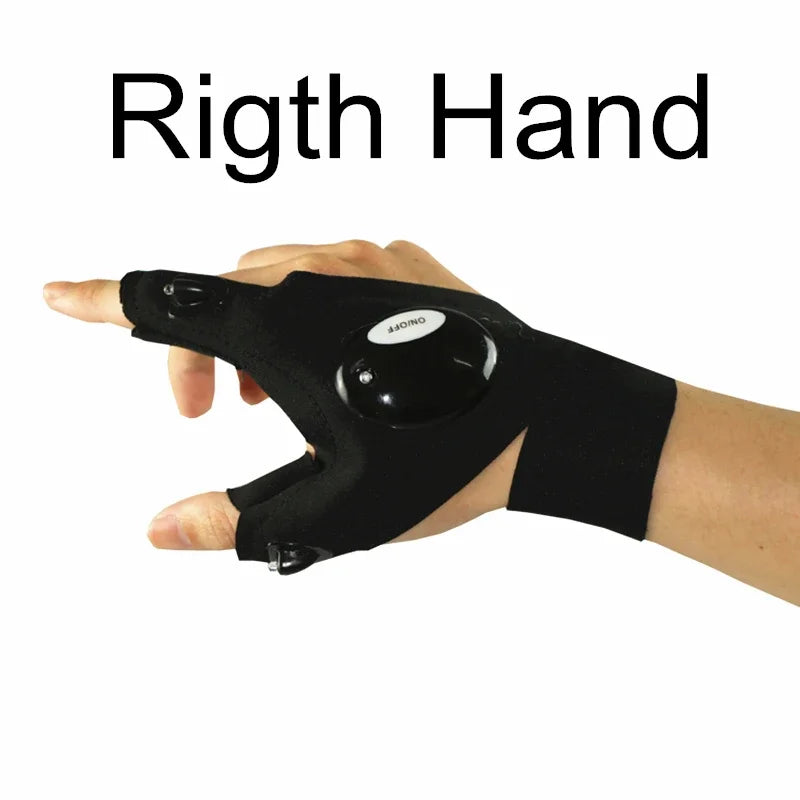 Guantes de medio dedo con linterna LED impermeable – Herramienta de iluminación para exteriores: senderismo, camping, rescate y supervivencia.