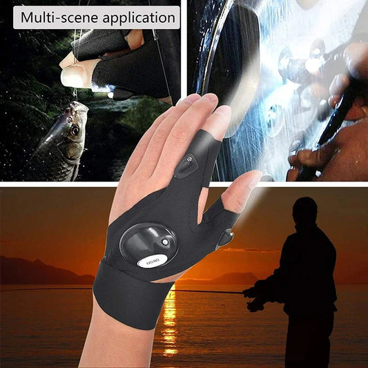 Guantes de medio dedo con linterna LED impermeable – Herramienta de iluminación para exteriores: senderismo, camping, rescate y supervivencia.