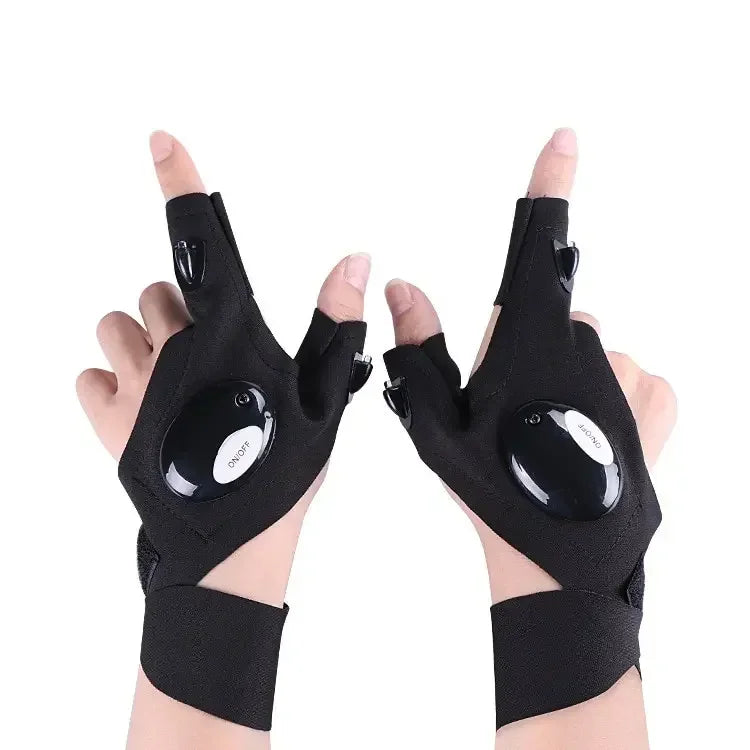 Guantes de medio dedo con linterna LED impermeable – Herramienta de iluminación para exteriores: senderismo, camping, rescate y supervivencia.
