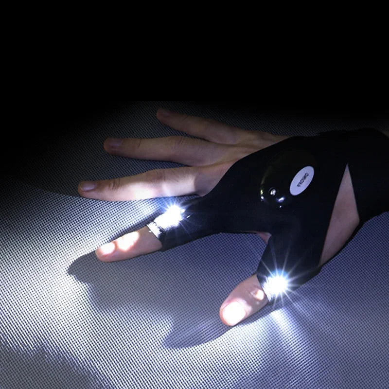 Guantes de medio dedo con linterna LED impermeable – Herramienta de iluminación para exteriores: senderismo, camping, rescate y supervivencia.