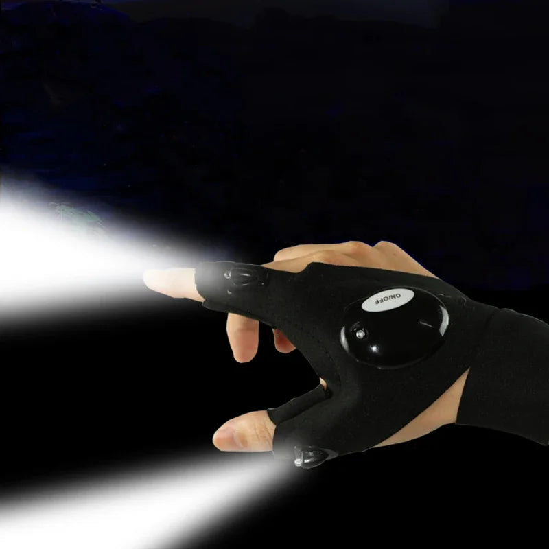 Guantes de medio dedo con linterna LED impermeable – Herramienta de iluminación para exteriores: senderismo, camping, rescate y supervivencia.